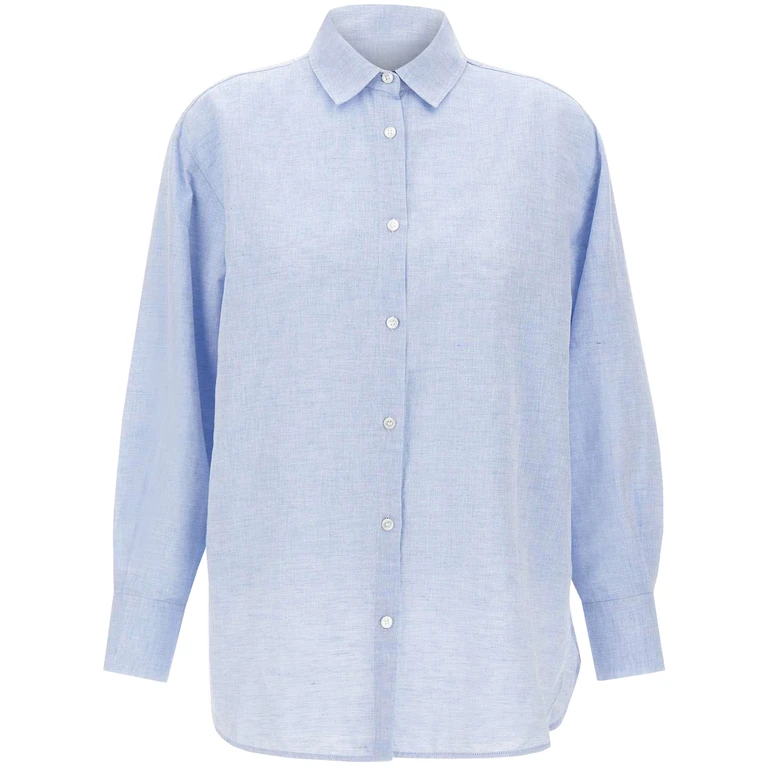 Woolrich Cotton Linen Yd Boyfriend Blue Co Li Camicia - Women