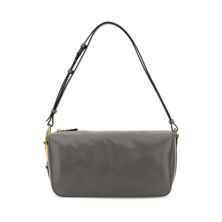 Grey Leather Shoulder Bag