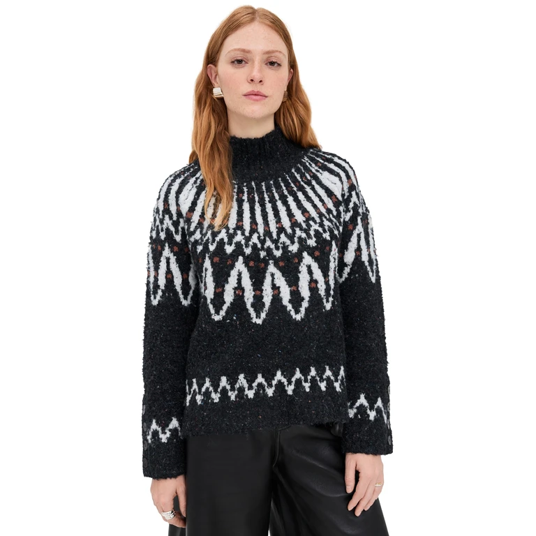 Saylor Vicki Boucle Fair Isle Sweater Black M