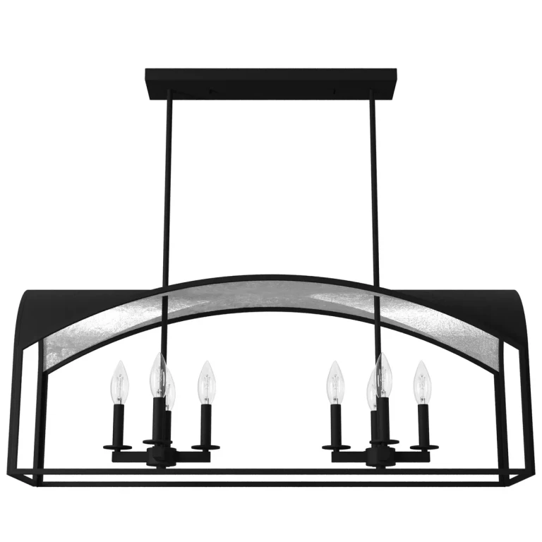 Natural Black Iron Eight Light Linear Chandelier from the Dukestown Collection