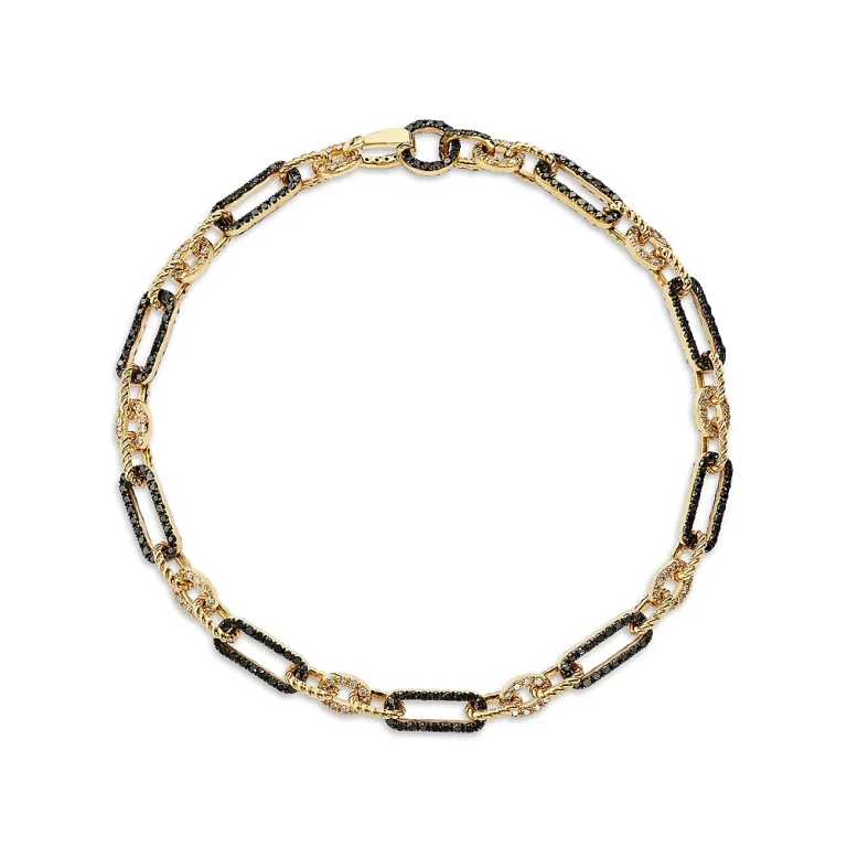 Black & White Diamond Chain Link Bracelet in 14K Yellow Gold, 2.0 tcw
