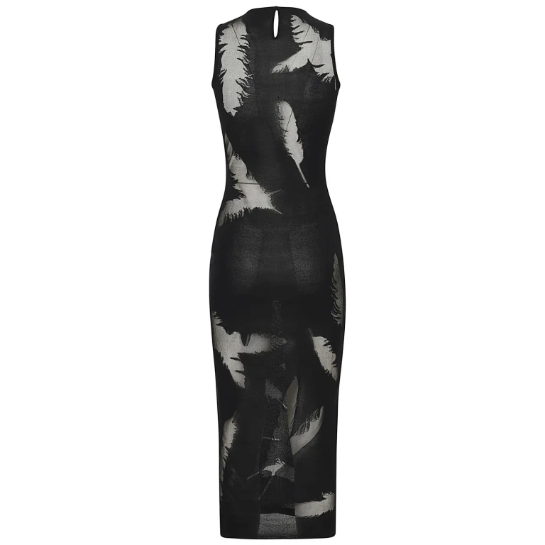 Alexander McQueen Feather Intarsia Pencil Dress