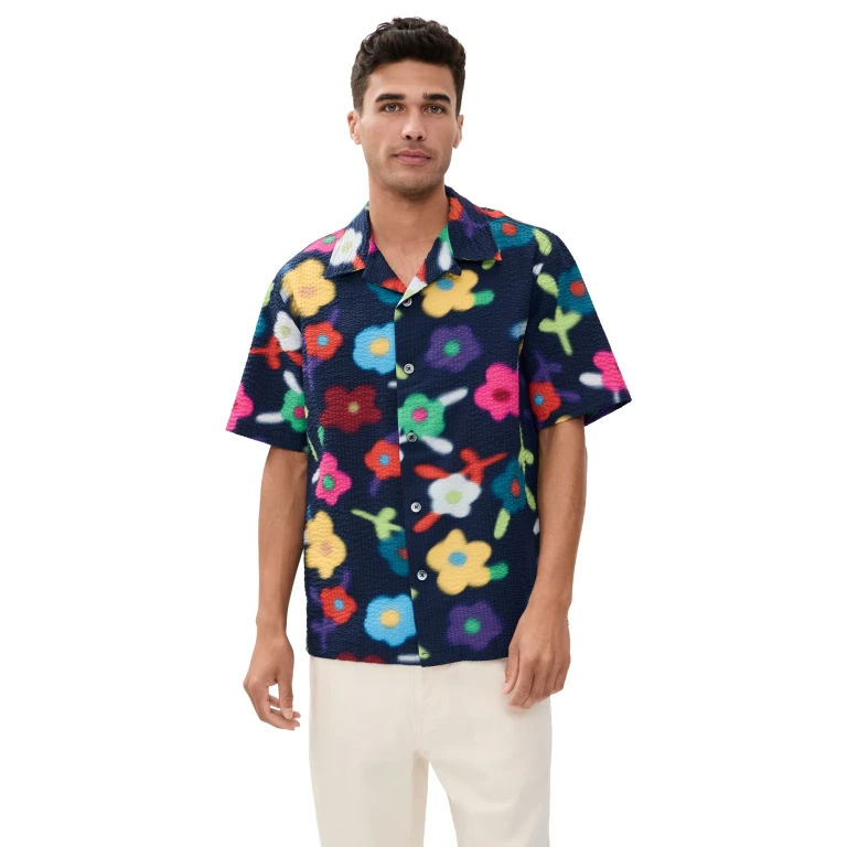 Howlin' Trippy Flowers Seersucker Printed Cocktail Shirt Space XL