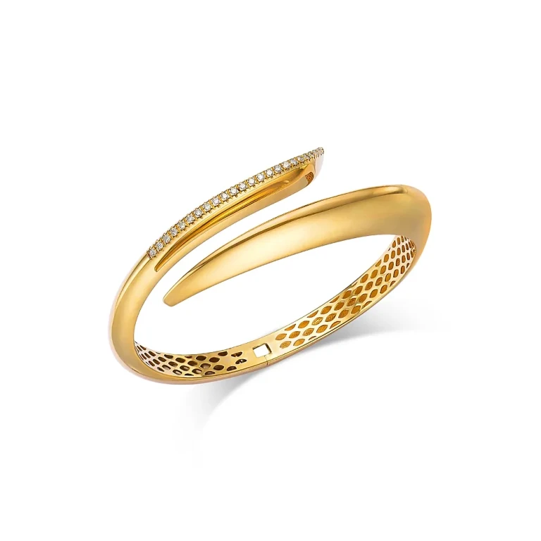 Diamond Bypass Bangle Bracelet in 14K Yellow Gold, 0.33 tcw