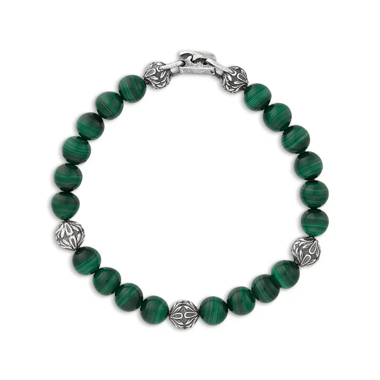 John Varvatos Men's Sterling Silver Gothic Malachite Bead Bracelet