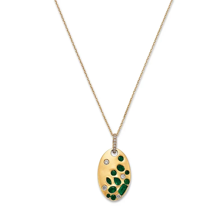 Emerald & Diamond Pendant Necklace in 14K Yellow Gold