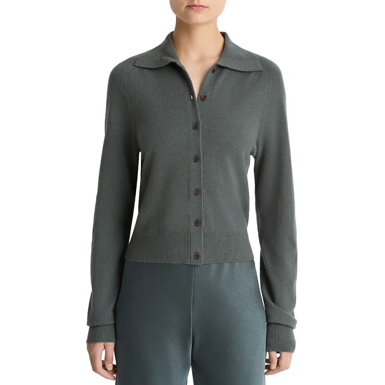 Vince Button Front Polo Cardigan Sweater