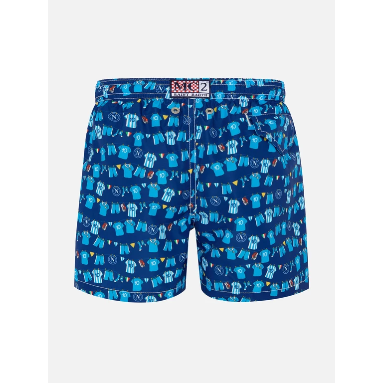 Mc2 Saint Barth Jean Lighting Lightweight Fabric Swim Shorts With Napoli Logo Print Ssc Special Edition Blue Navy Swimshort