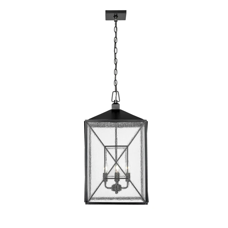 Powder Coated Black Four Light Outdoor Hanging Lantern from the Caswell Collection