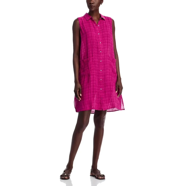 Eileen Fisher Linen Plaid Shirt Dress