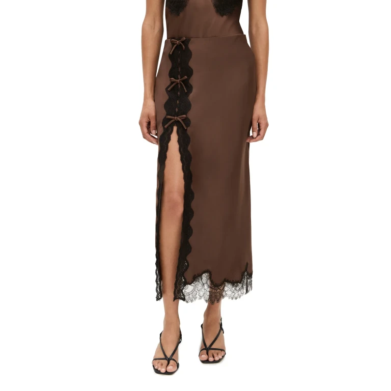 LoveShackFancy Calder Skirt Chocolate Brown L