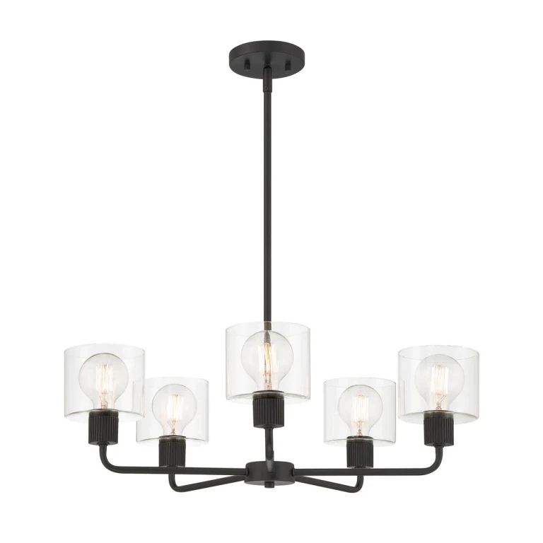 Matte Black Five Light Chandelier from the Vibrato Collection