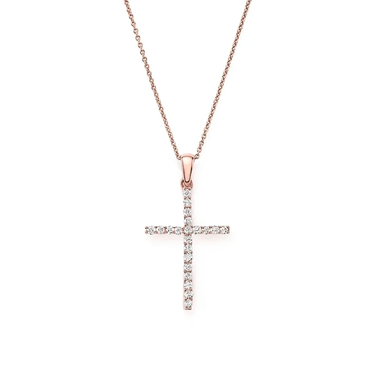 Diamond Cross Necklace in 14K Rose Gold, .25 tcw