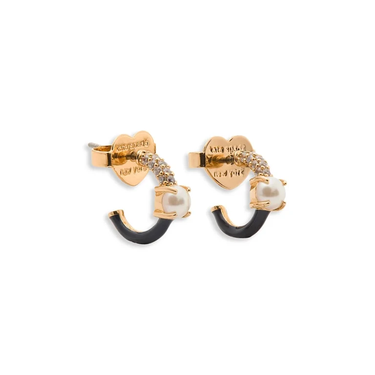 kate spade new york Imitation Pearl, Pave & Enamel Huggie Hoop Earrings