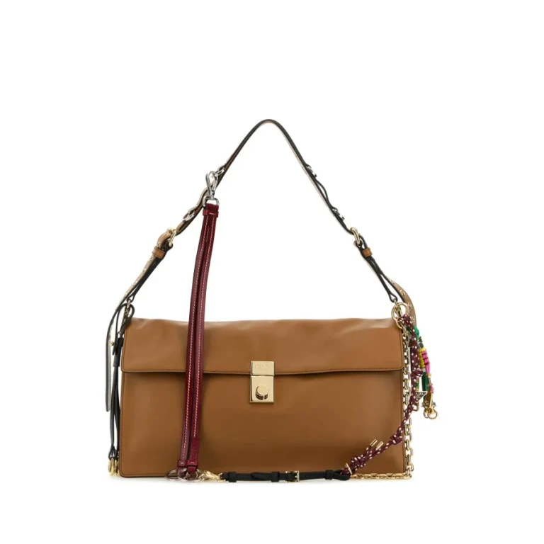 Camel Leather Large Prada Soft Sound Shoulder Bag