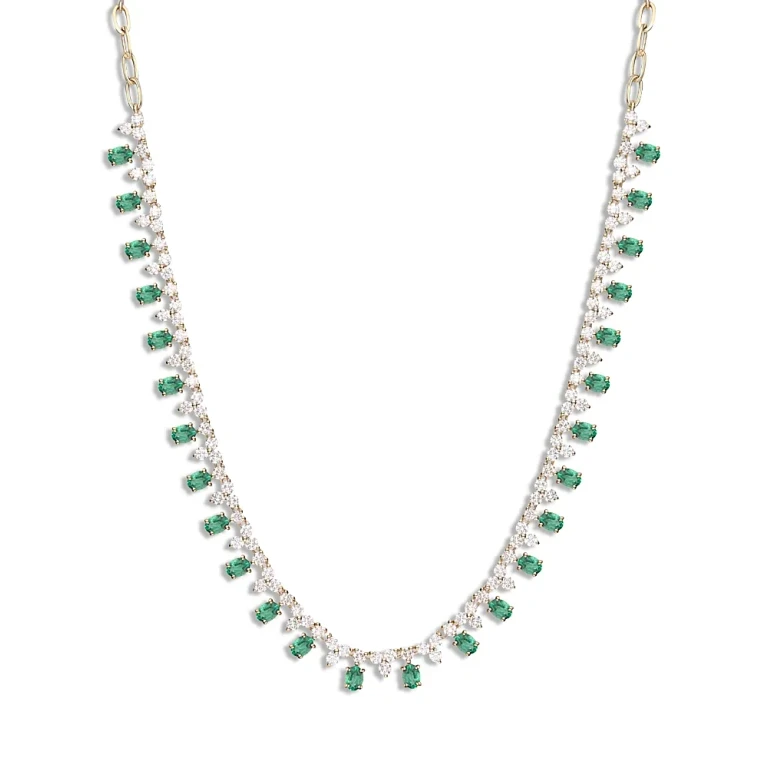 Emerald & Diamond Droplet Collar Necklace in 14K Yellow Gold, 18