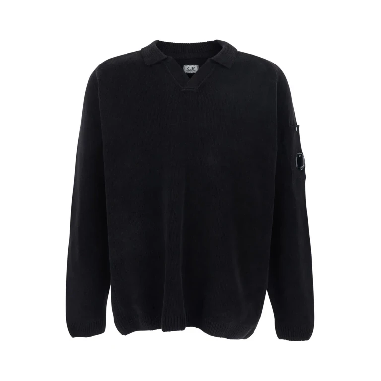 C. P. Company Black Sweater With Goggle Plaque On The Side In Cotton Man