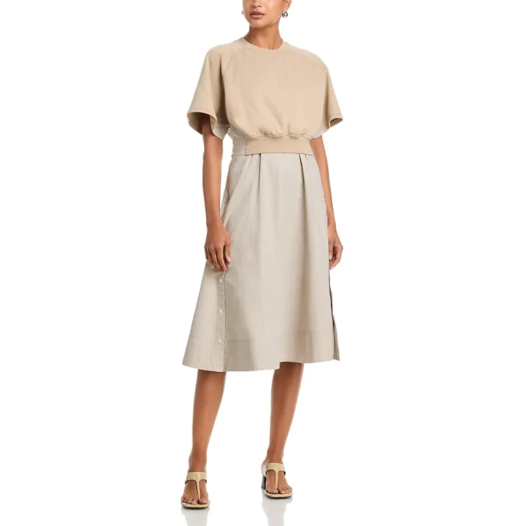 3.1 Phillip Lim French Terry Combo Dress Concrete XS
