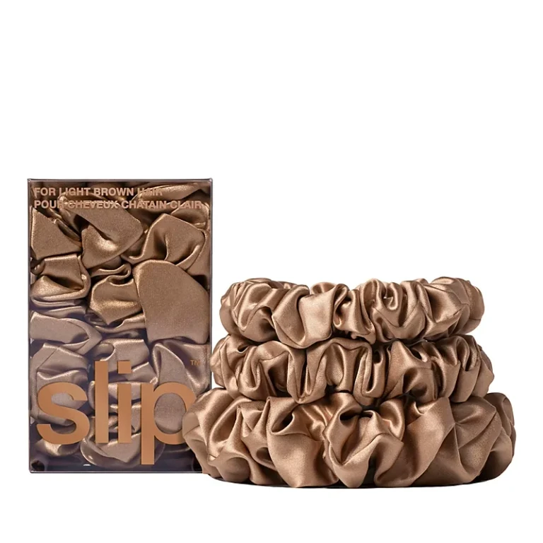 slip Pure Silk Back to Basics Midi/Large Scrunchies in Light Brown, Set of 3
