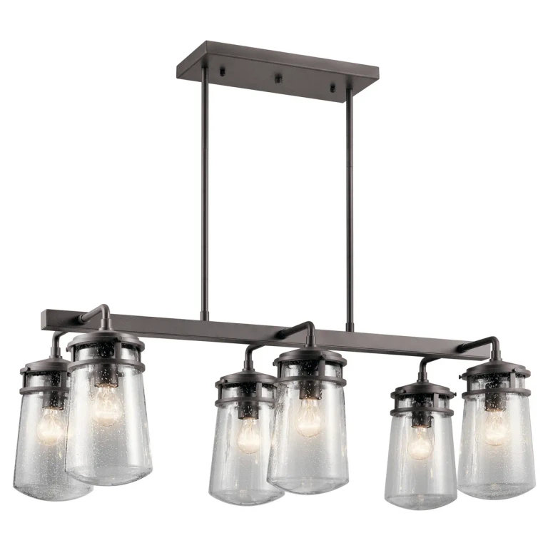 Architectural Bronze Six Light Outdoor Linear Chandelier from the Lyndon Collection