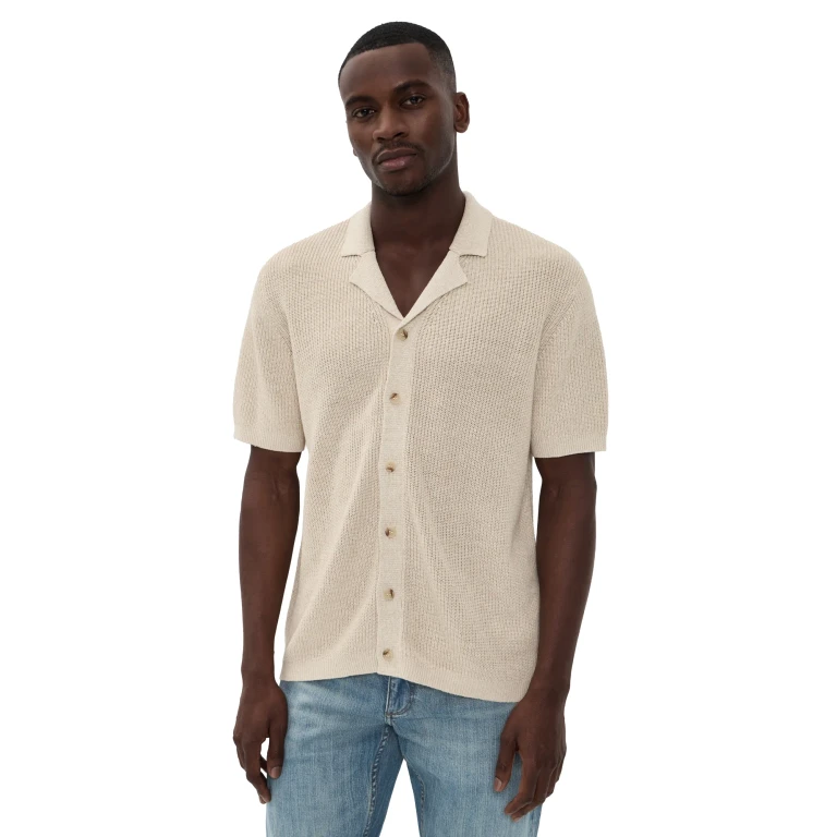 Onia Silk Linen Camp Shirt Melange Taupe L