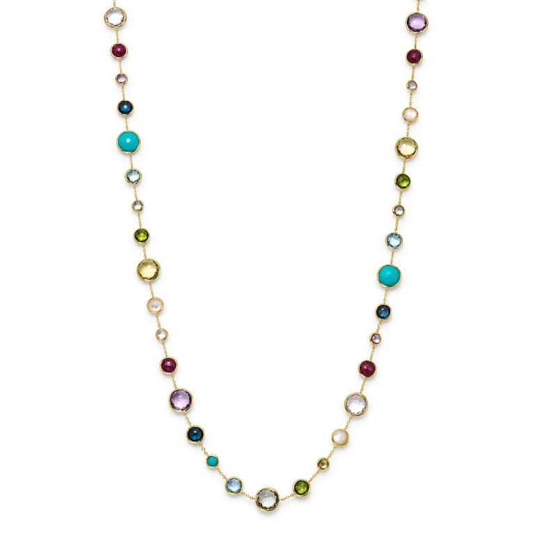 Ippolita 18K Yellow Gold Lollipop Lollitini Mother of Pearl, Green Gold Citrine, Peridot, Green Agate, Blue Topaz, Turquoise, London Blue Topaz, Amethyst & Pink Tourmaline Long Necklace, 36