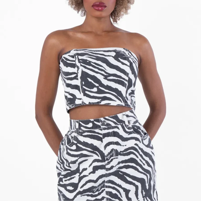 Rotate Zebra Printed Denim Top