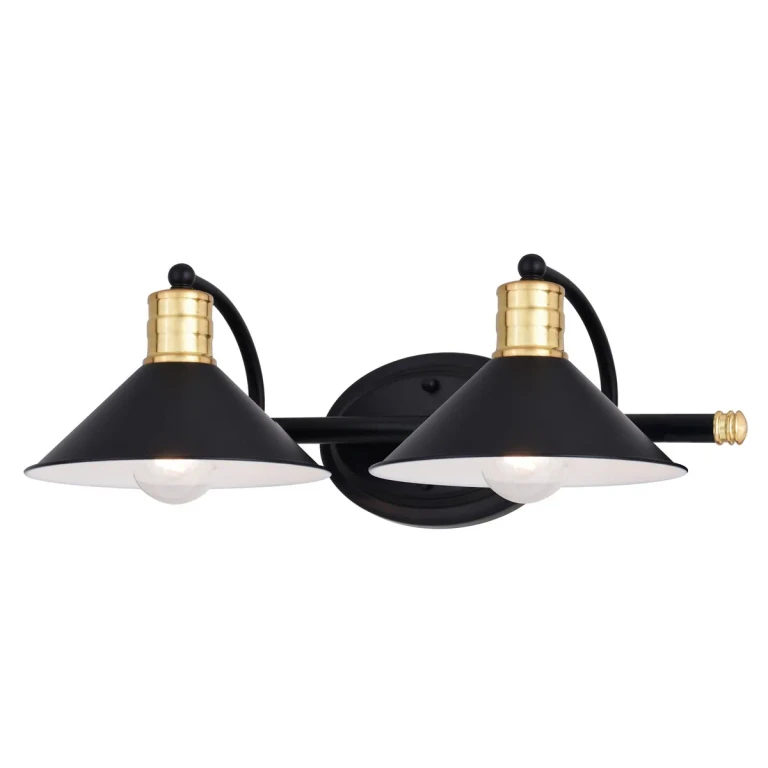 Matte Black and Natural Brass Bathroom Vanity Light from the Akron Collection