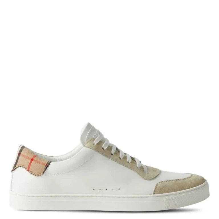 Burberry Check Print Lace-Up Leather Sneakers