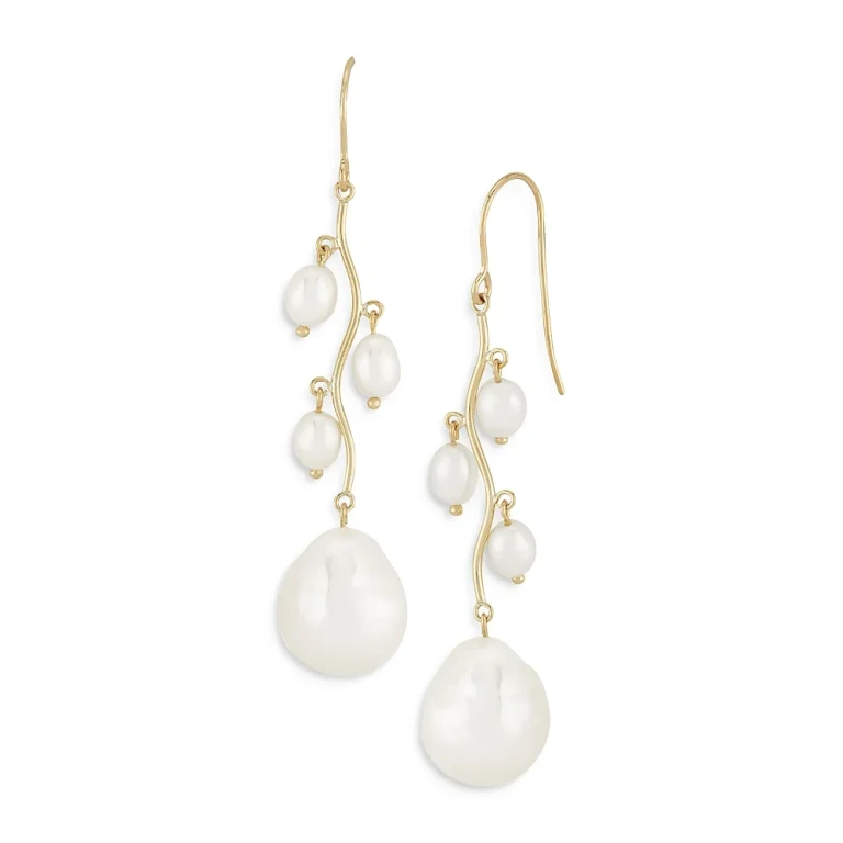 Cultured Freshwater & Baroque Pearl Drop Earrings in 14K Yellow Gold