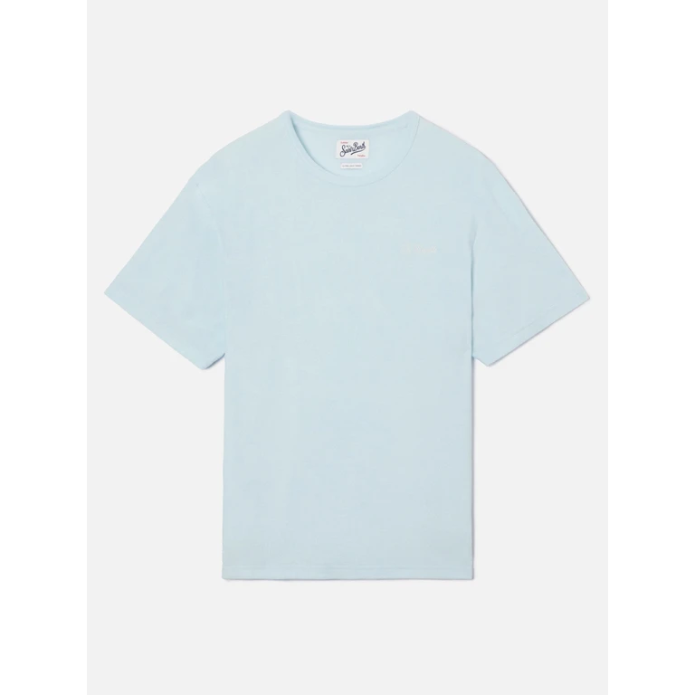 Mc2 Saint Barth Light Blue Gary Cotton Terry-Effect T-Shirt With Logo Embroidery - Men