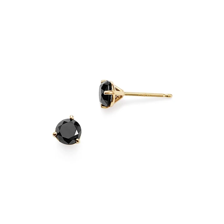 Black Diamond Stud Earrings in 14K Yellow Gold, 1.0 tcw
