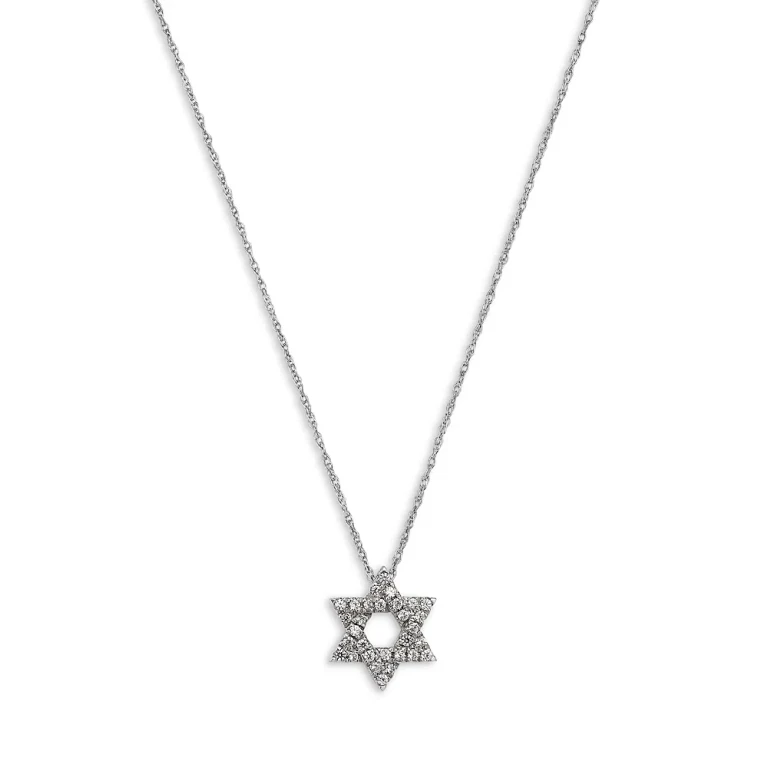 Diamond Star of David Pendant Necklace in 14K White Gold, 0.14 tcw
