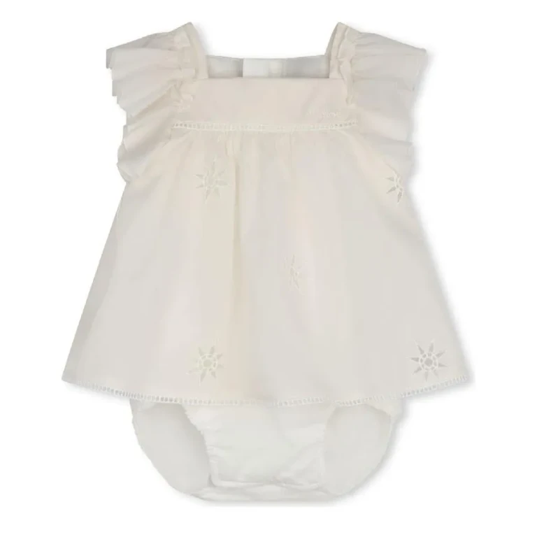Chloe Kids Cotton Embroidered Stars And Ladder Stitch Work Dress
