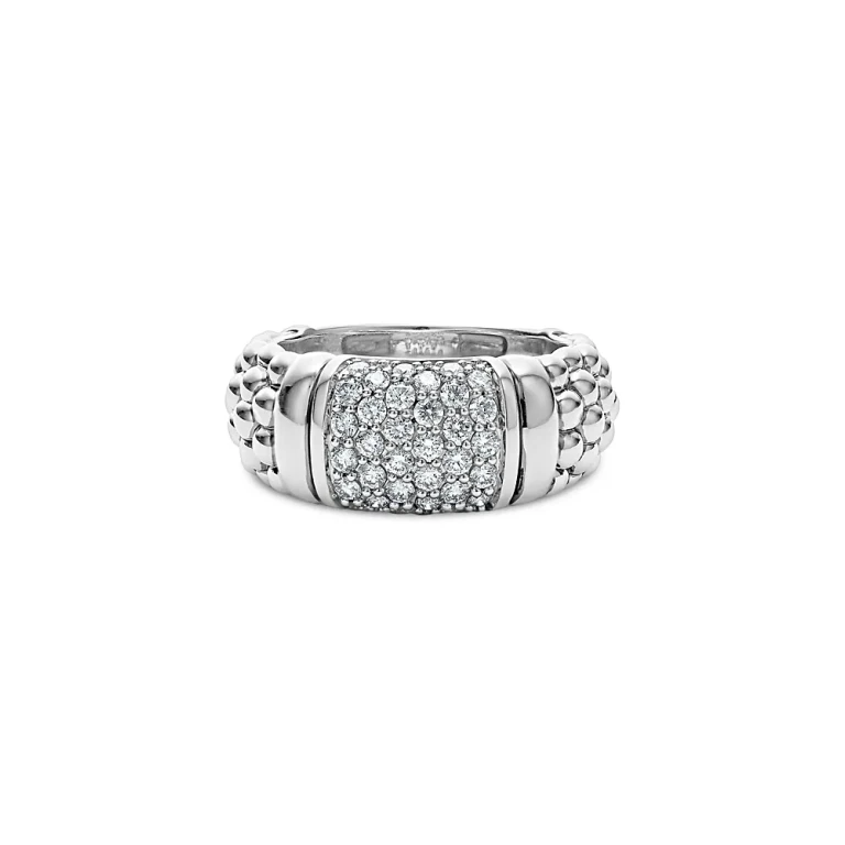 Lagos Sterling Silver Pave Diamond Caviar Ring