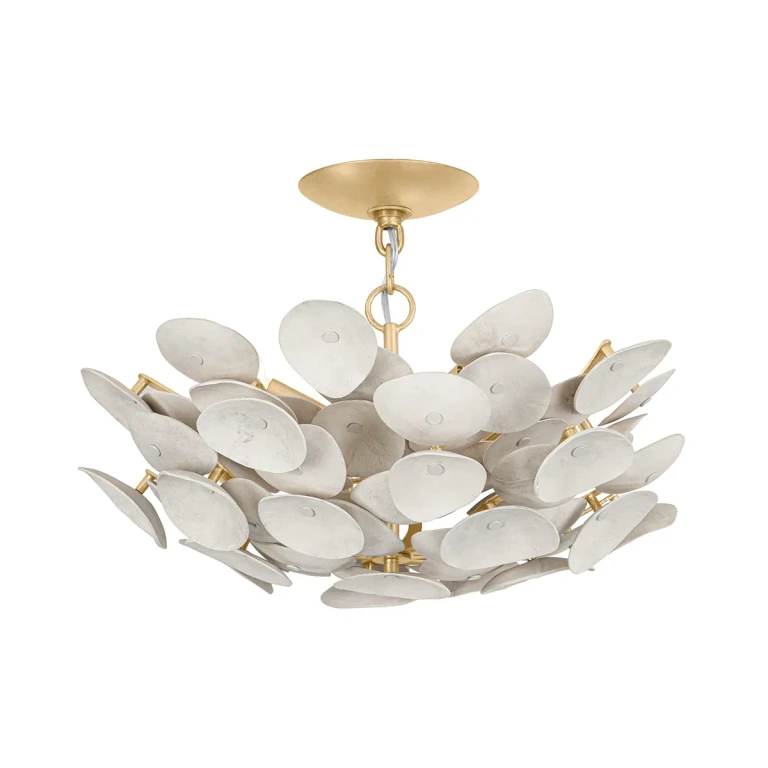 Vintage Gold Leaf Three Light Semi Flush Mount from the Aimi Collection