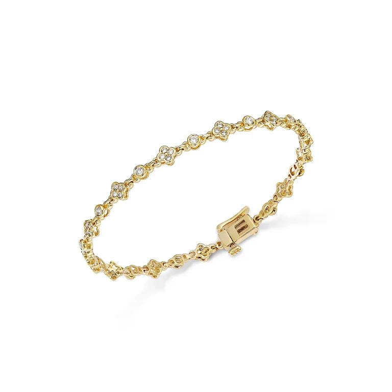 Bloomingdale's Fine Collection Diamond Clover Station Tennis Bracelet in 14K Yellow Gold, 1.0 tcw