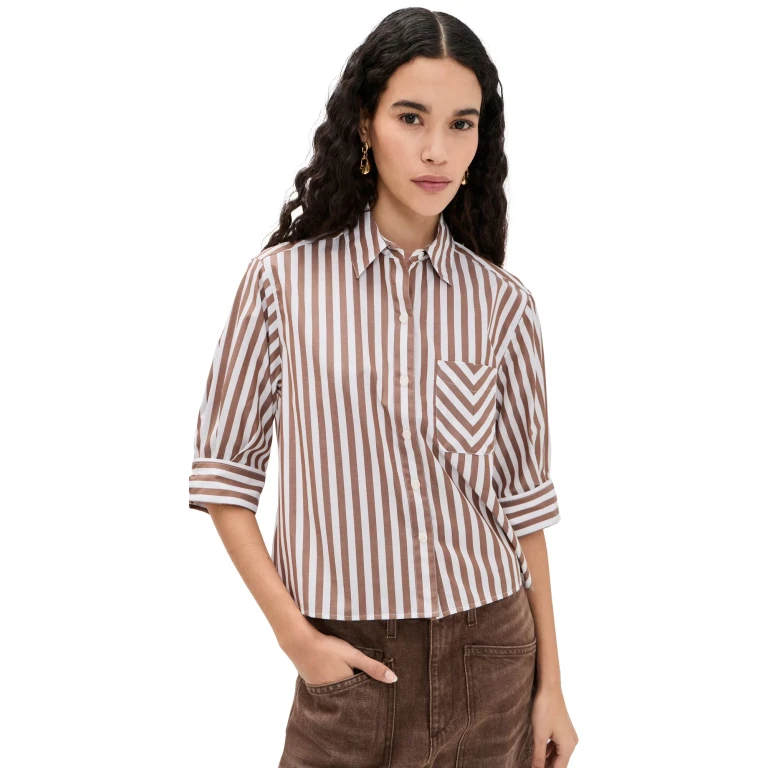 rag & bone Lucia Stripe Poplin Shirt Navy Stripe L