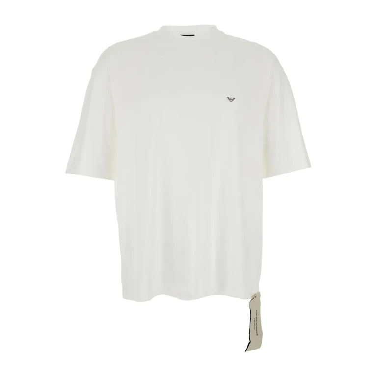 Emporio Armani White Cotton Crew Neck T-shirt With Front And Back Logo For Men