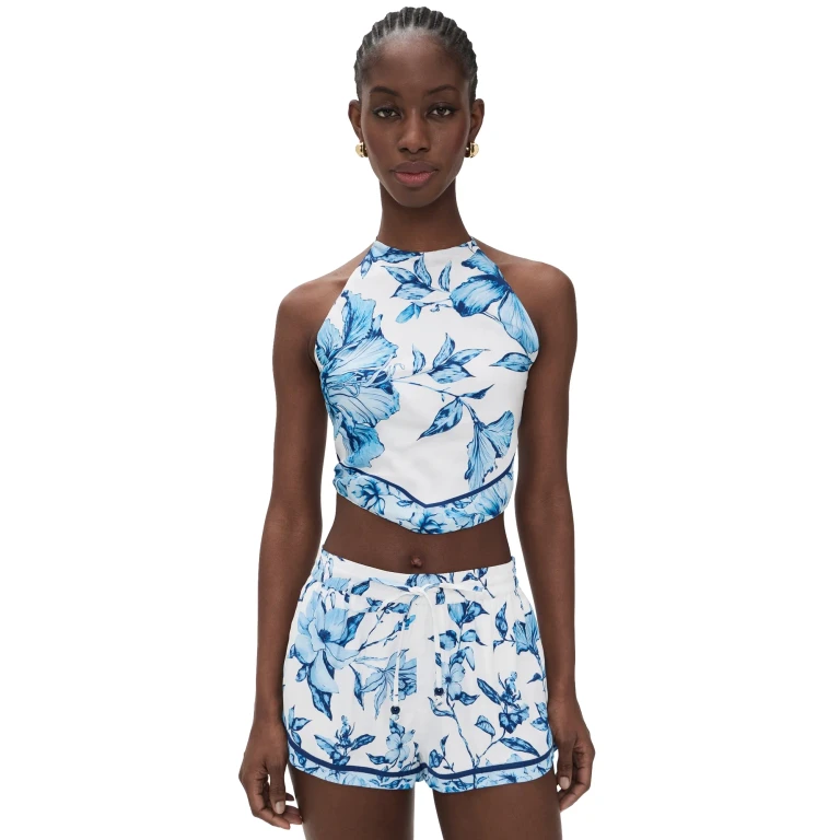 ROCOCO SAND Halter Neck Top White Blue S