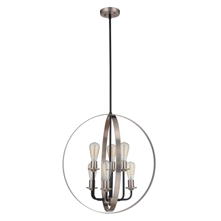 Flat Black Brushed Polished Nickel Six Light Foyer Pendant from the Randolph Collection