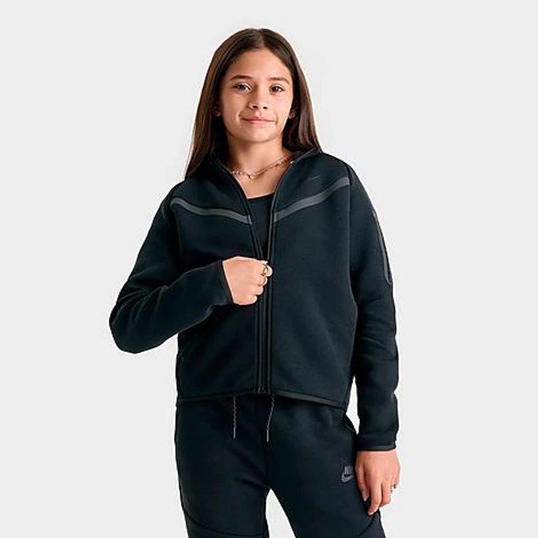 Nike Kids Girls' Sportswear Tech Fleece Full-Zip Hoodie in Black Size: XS