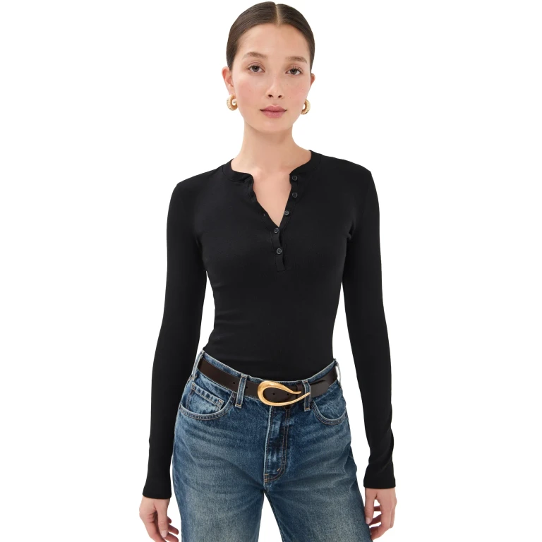 Nili Lotan Jordan Henley Tee Jet Black M