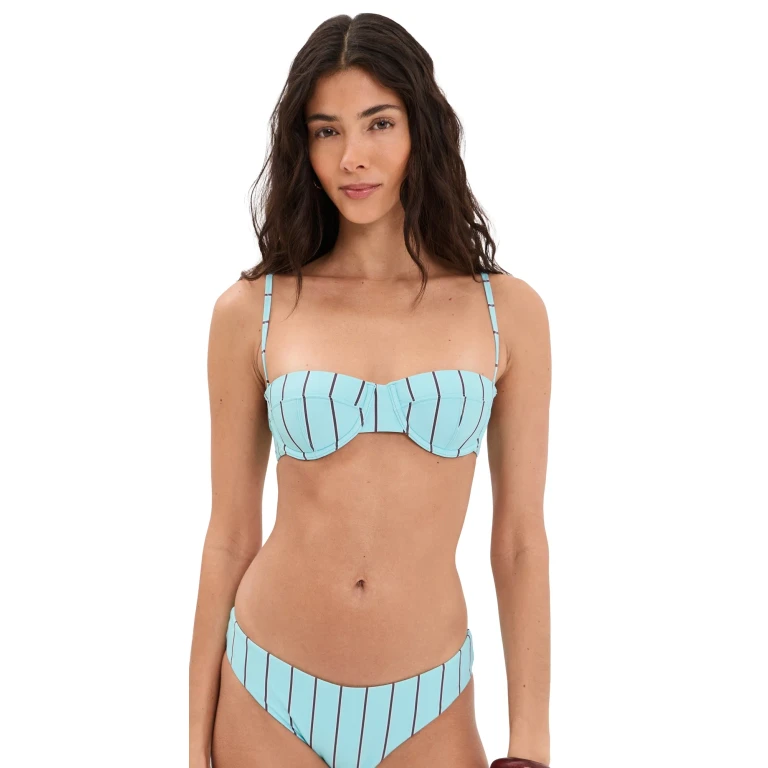STAUD Jo Balconette Bikini Top Pool Stripe S