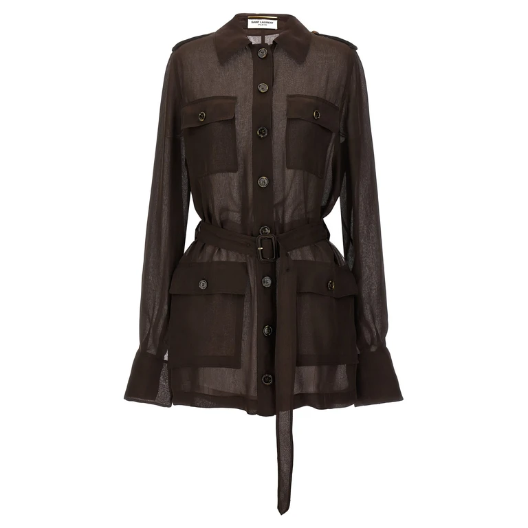 Organic Silk Mini Shirt Dress with Tie-Waist Belt (778923Y065W_2178)