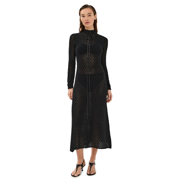 Tanner Fletcher Patsy Pointelle Midi Dress Black 1