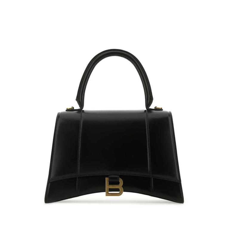 Black Leather Medium Hourglass Handbag