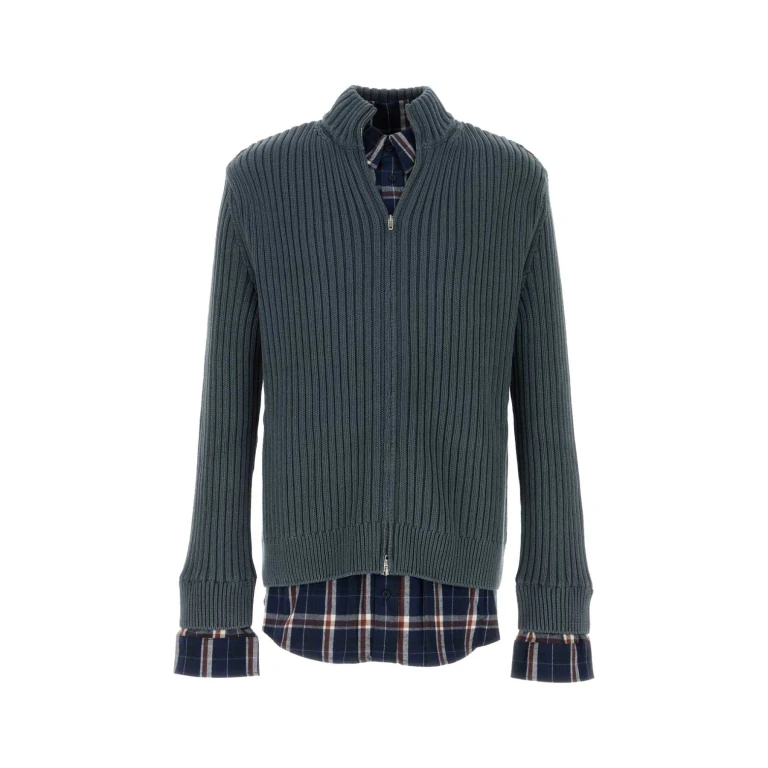 Balenciaga Petrol Blue Cotton Cardigan Navy / Brown T1 Maglieria - Men