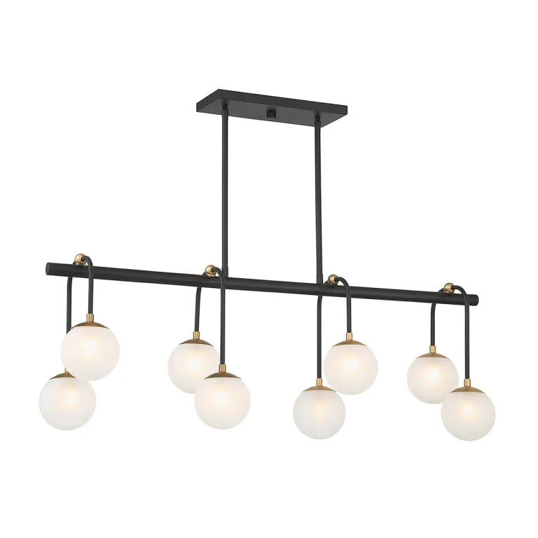 Couplet 8-Light Linear Chandelier in Matte Black with Warm Brass Accents