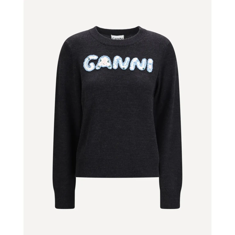 가니(GANNI) 크로셰 아플리케 메리노 스웨터